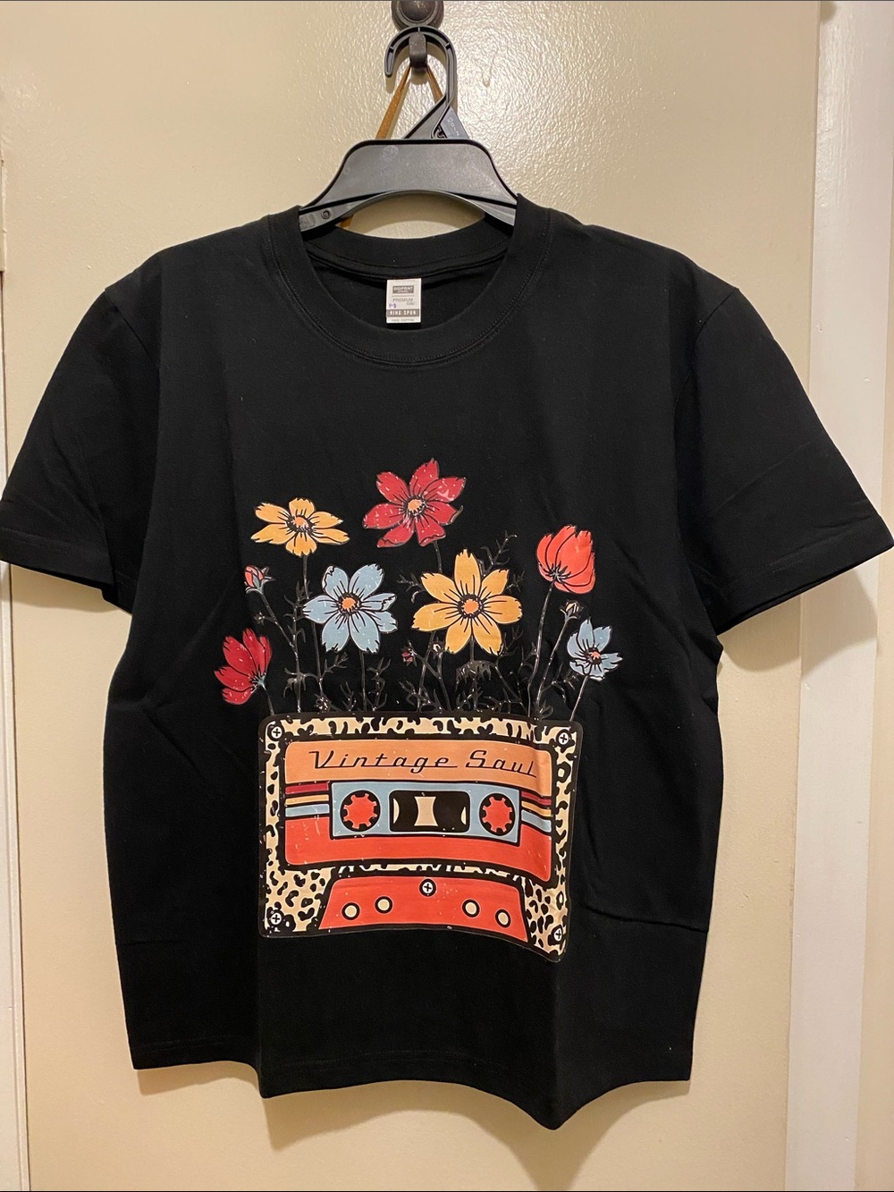 Vintage Cassette Floral Graphic Tee - Black Medium. NWOT